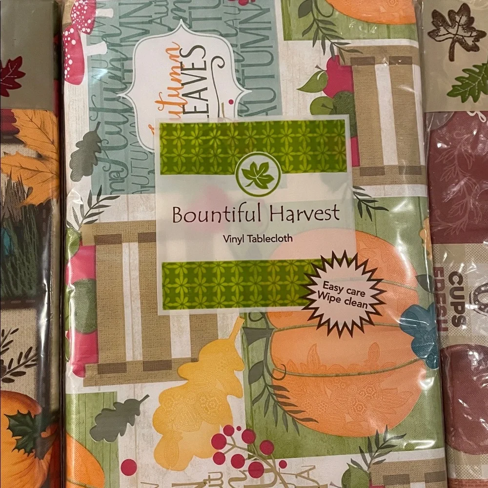 Autumn Harvest Vinyl Tablecloth Set 52 X 70 Oblong
